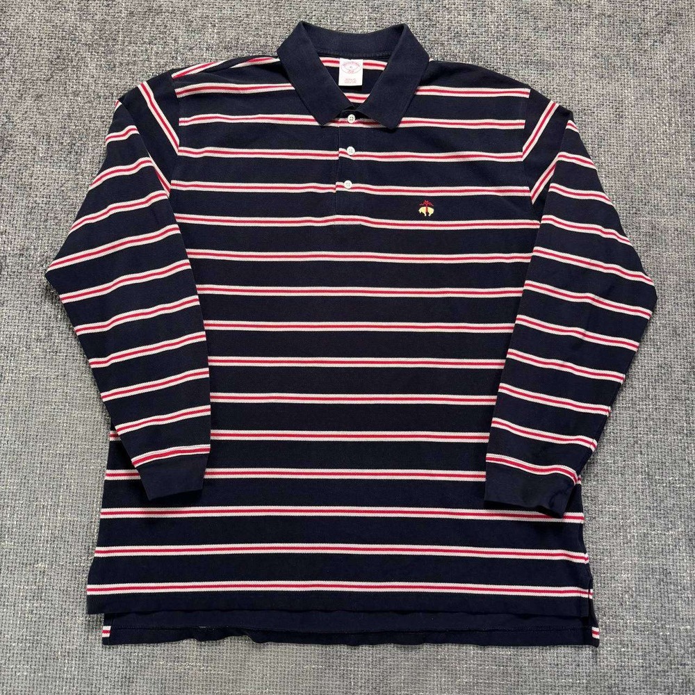 Brooks Brothers 346 Polo Shirt Mens XL Navy Blue Striped Long Sleeve Cotton